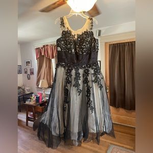Grace Karin size 12 black with white and sequence and sheer layers